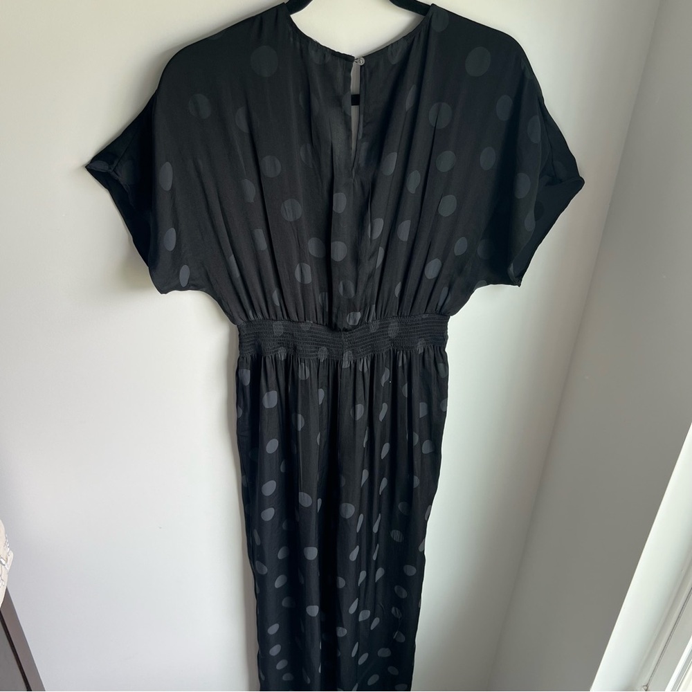 EUC Madewell Black Polka Dot Wrap Front Smock Waist Jumpsuit - Small - Picture 10 of 13